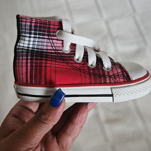 Converse Kids' All-Star Red Plaid High-Top Sneakers - Picture 12 of 16